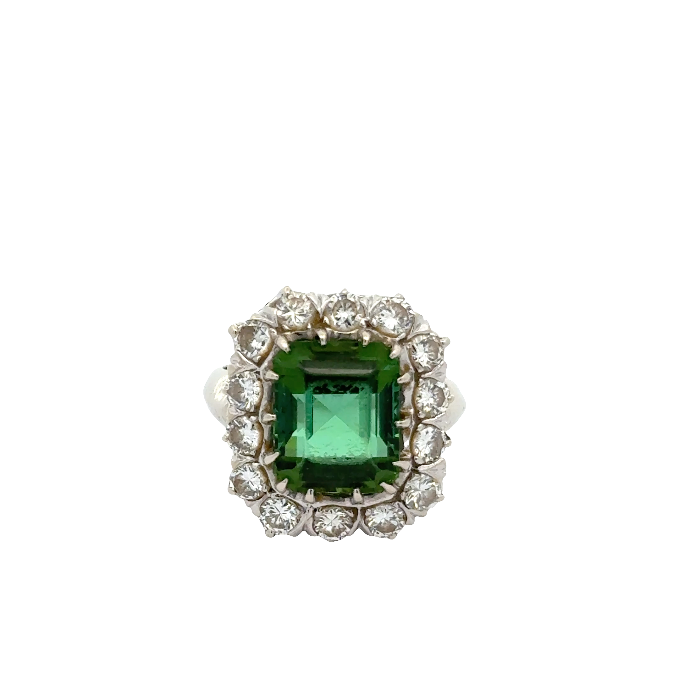 14 KARAT WHITE GOLD TOURMALINE AND DIAMOND COCKTAIL RING