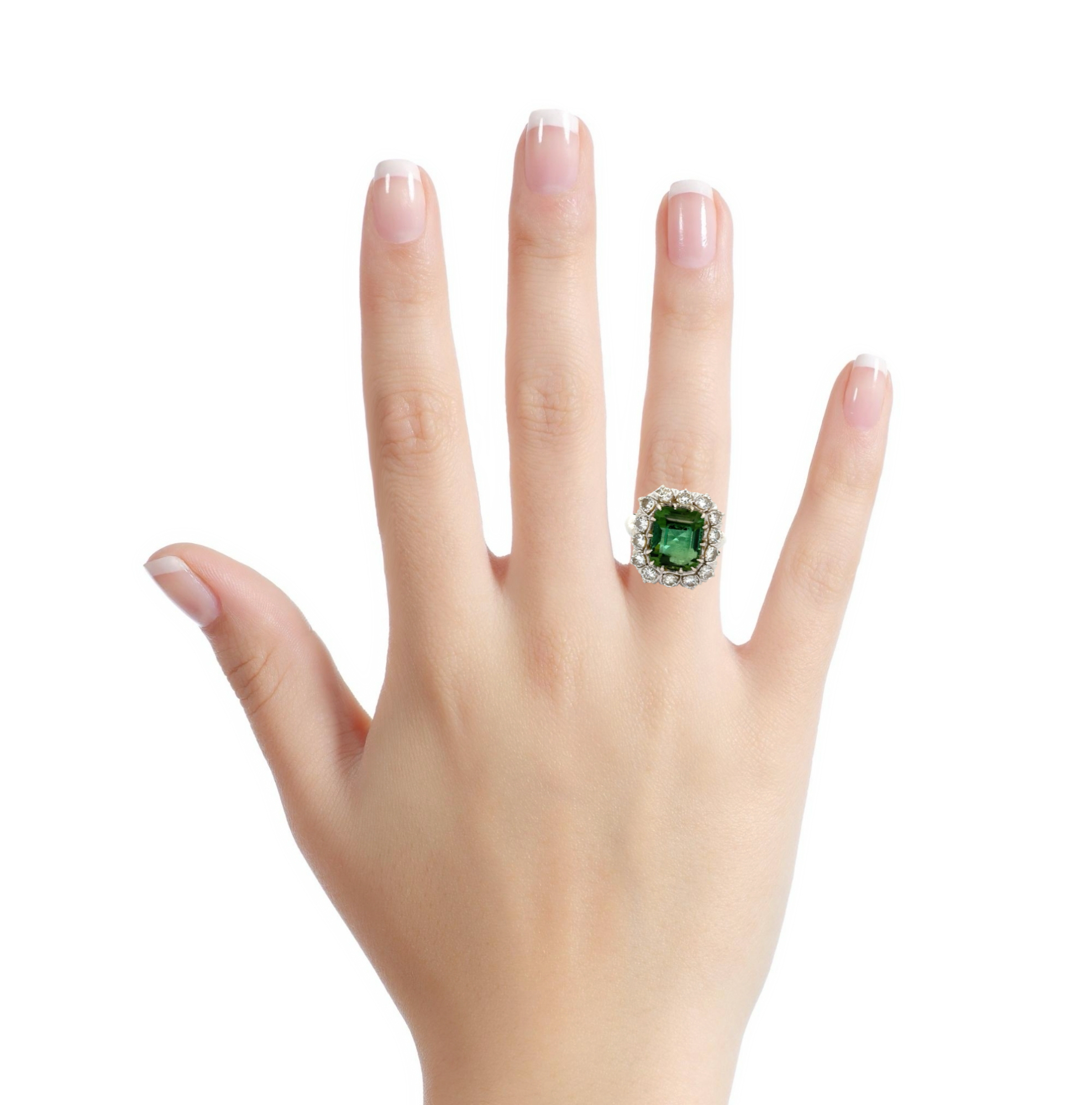 14 KARAT WHITE GOLD TOURMALINE AND DIAMOND COCKTAIL RING