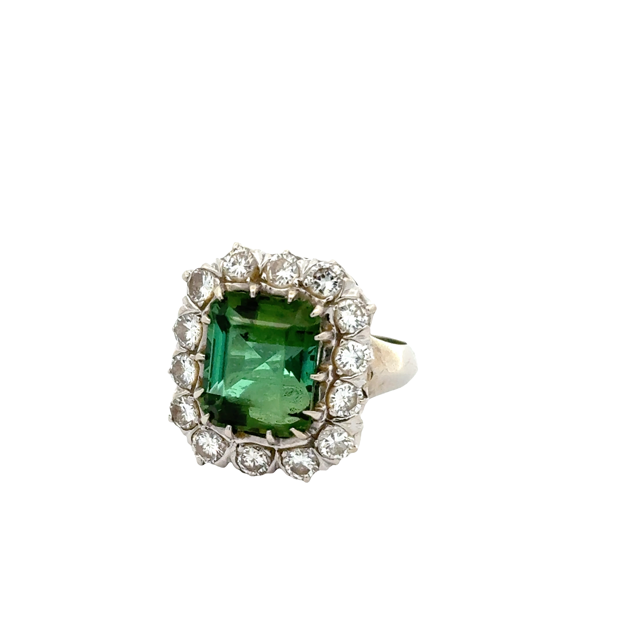 14 KARAT WHITE GOLD TOURMALINE AND DIAMOND COCKTAIL RING