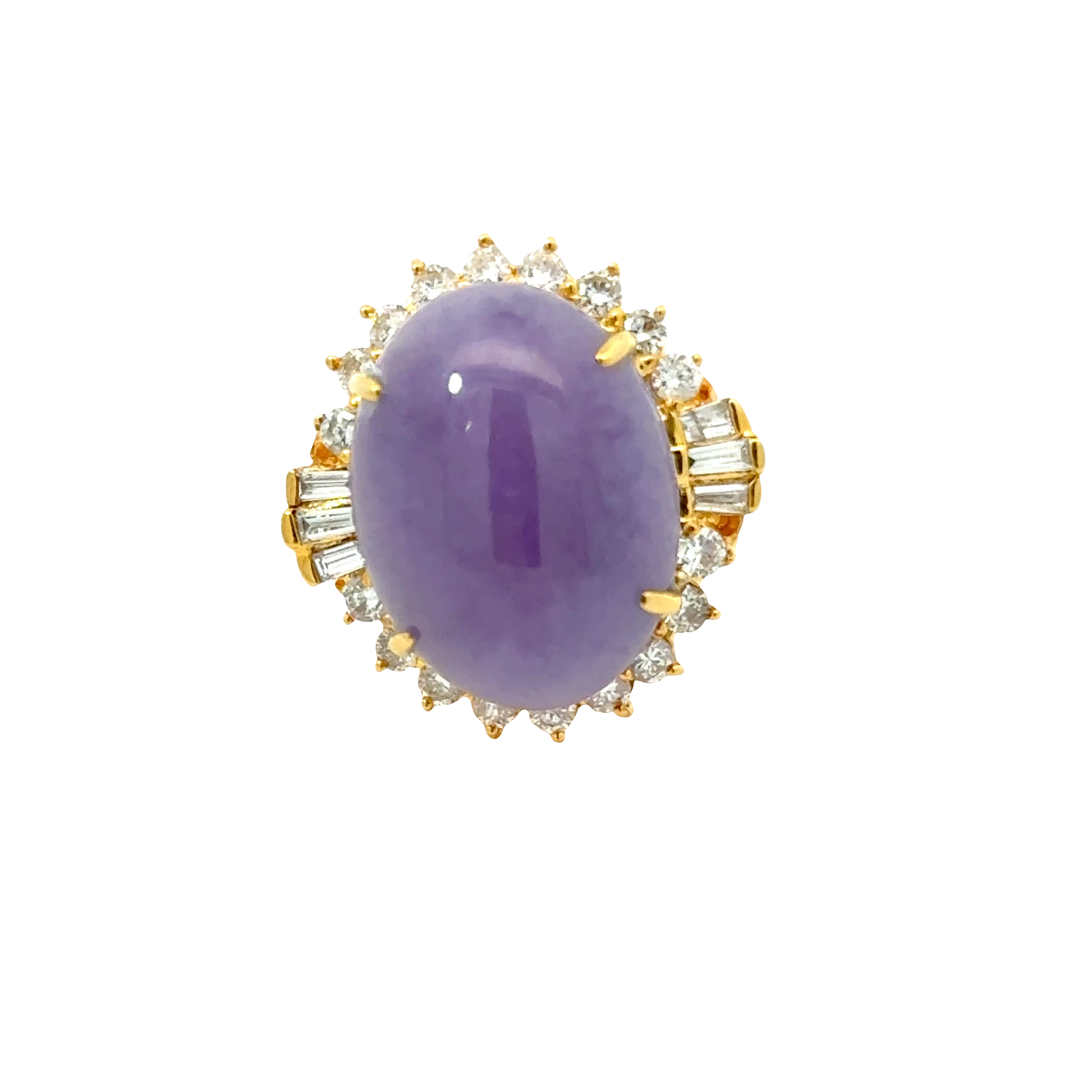 ESTATE 18 KARAT YELLOW GOLD LAVENDER JADE AND DIAMOND COCKTAIL RING