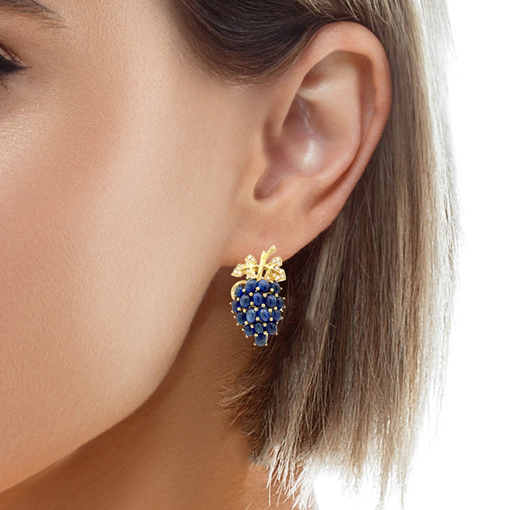 TIFFANY & CO. 18 KARAT YELLOW GOLD SAPPHIRE AND DIAMOND EARRINGS