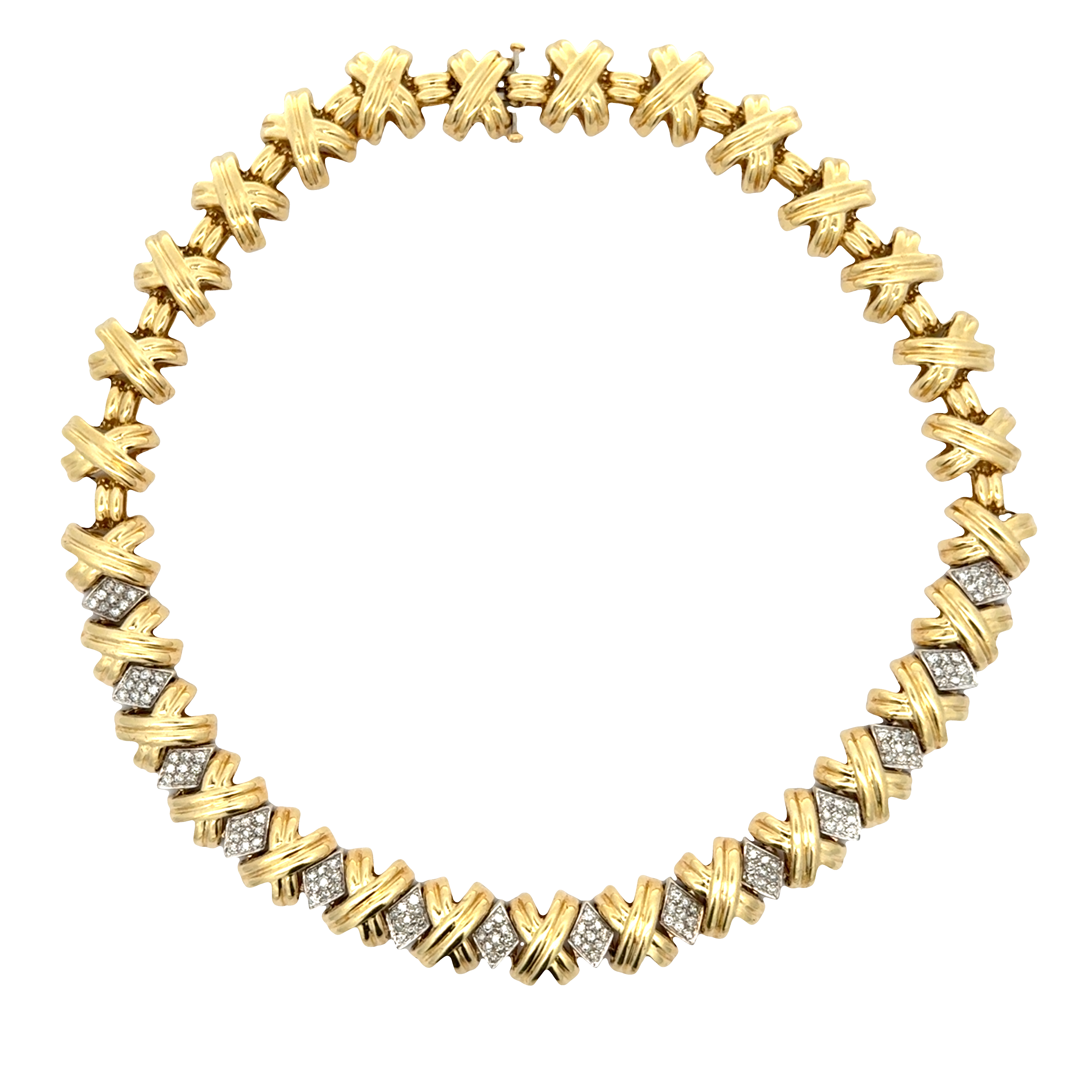 14 Karat Yellow Gold Diamond "X" Necklace