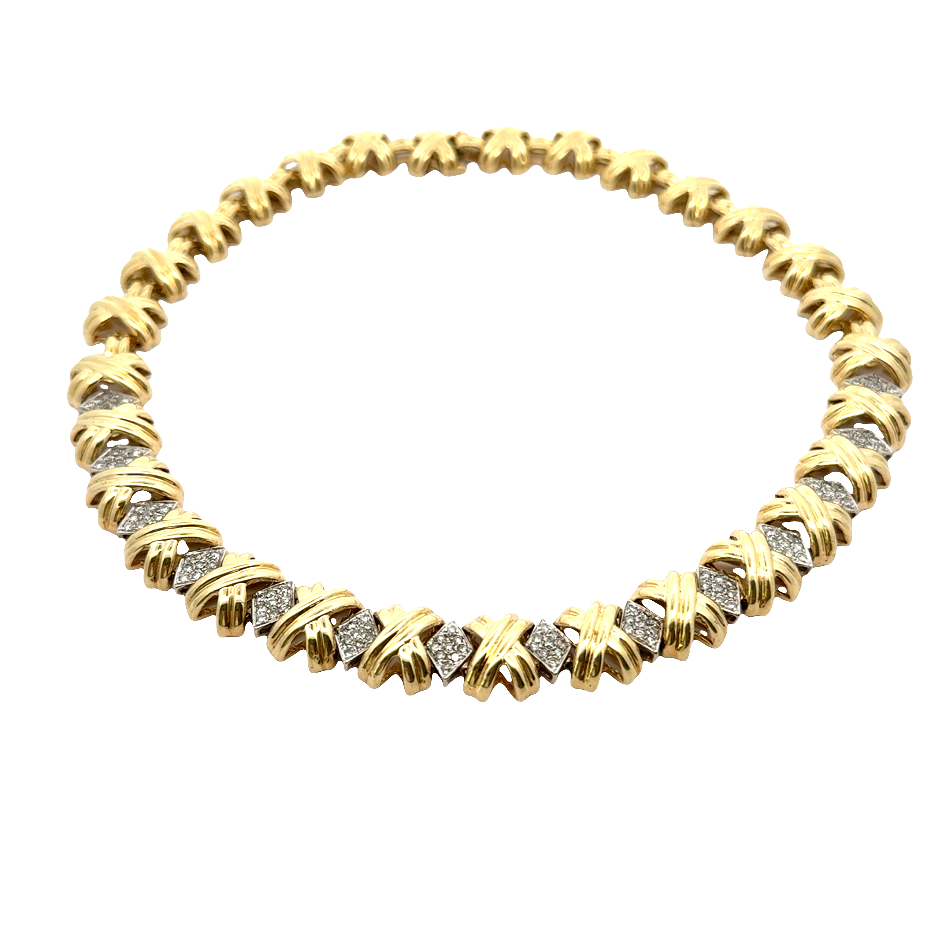 14 Karat Yellow Gold Diamond "X" Necklace