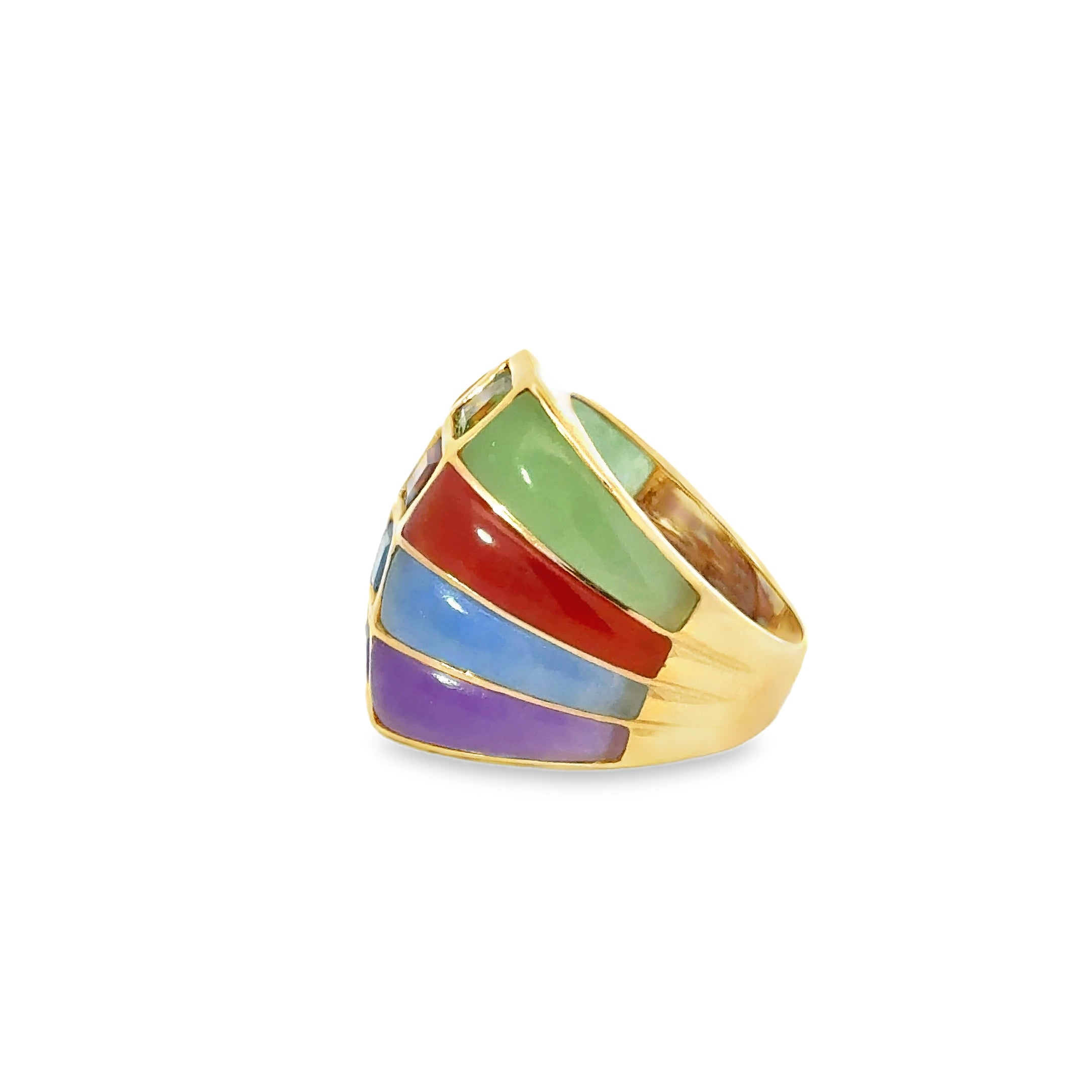 14 KARAT YELLOW GOLD RAINBOW GEM RING